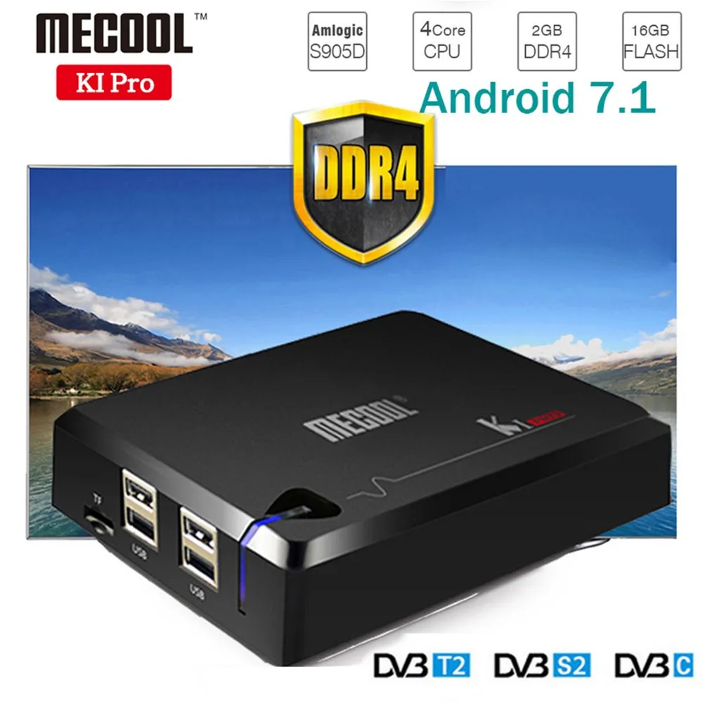 Новинка! Mecool Ki Pro ТВ коробка S2 + T2 DVB Amlogic S905D Quad 2 г 16 Поддержка и S2/DVB T2/DVBS2 Декодер