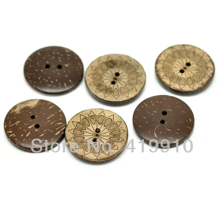 Бесплатные круглые пуговицы с коричневым рисунком 2 отверстия Кокосовая