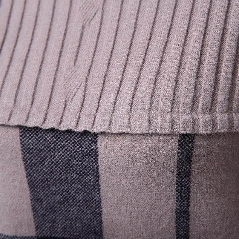 Turtleneck Plaid Long Sweater Dress for Woman Autumn Winter Patchwork Fashion Slim Computer Knitted Woolen Female | Женская одежда