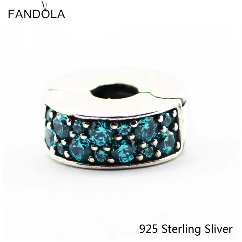 

CKK 925 Sterling Silver Teal Shinning Elegance Spacer Clip Charms Original Beads Fits Bracelets DIY Jewelry