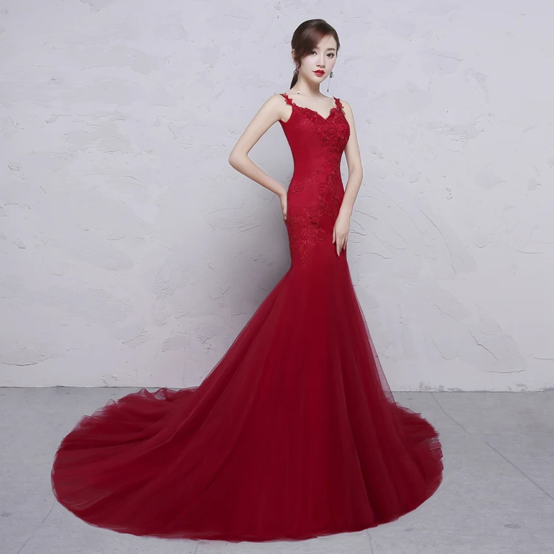 

2017 Free Shipping Vestido De Festa Evening Dresses Long Beads Win Ted Long Tull Appliques Mermaid Court Train Evening Dress