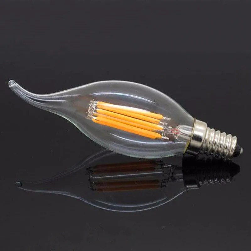 Warm White Светодиодный лампы E14 220V 2 Вт, 4 Вт, 6 Вт, C35 светодиодный затемнения светодиодные свечи накаливания канделябры пламени с изогнутым кончиком 30 Вт накаливания эквивалентная лампа - Цвет: Warm White
