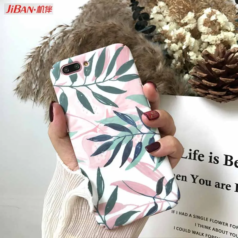 JIBAN Korean style fresh leaves Phone Case for oppor iphone R9 R9S 9Rplus R9Splus R11s R11splus OPPO A57 A59 A79 A83 Cover |