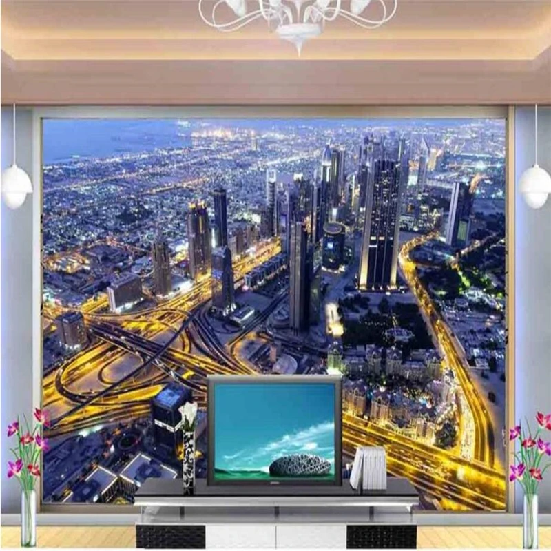 

beibehang Custom 3D wallpaper beautiful city aerial view night view modern living room background wall fresco decoration