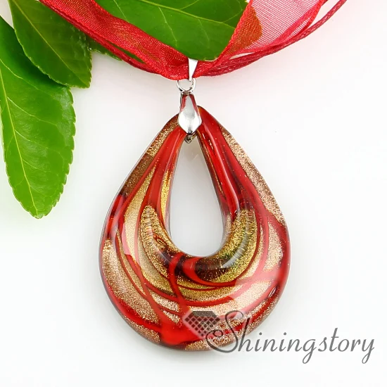 

teardrop glitter with lines lampwork murano Italian venetian handmade glass necklaces with pendants colored cheap fashion