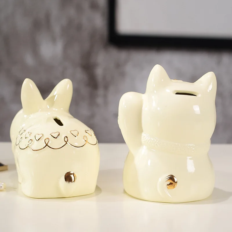 Креативная Милая мультяшная керамика Lucky Cat Rabbit копилка для монет и домашний
