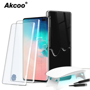 akcoo s10 tempered glass screen protector with big uv lamp for samsung galaxy s8 9 10 plus uv glass for note 8 9 10 plus glass free global shipping