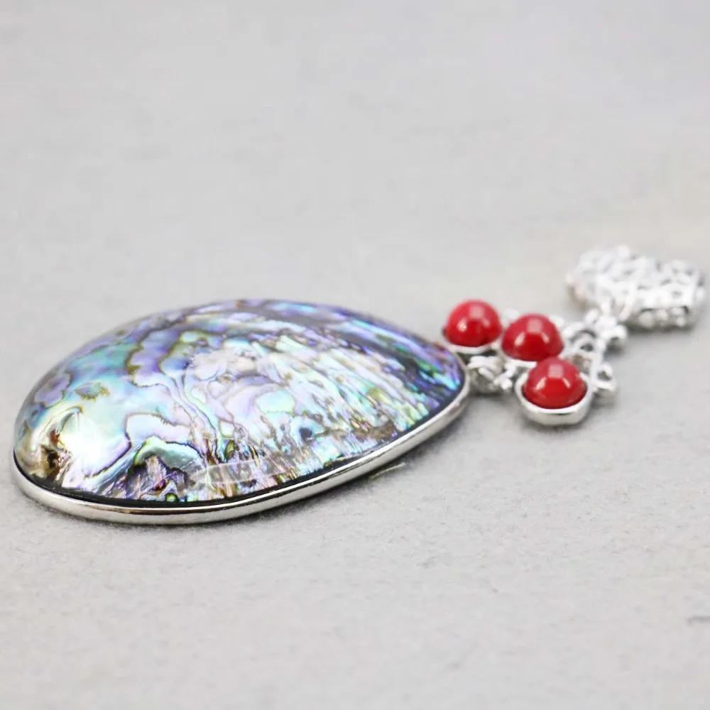 

L005 New marine natural color shell red coral bead abalone shell pendant,Necklace for female fashion wholesale DIY