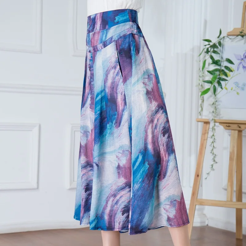 Юбка-брюки с высокой талией Широкие брюки роговыми широкими штанинами Шифоновые