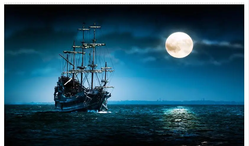 Фотообои на заказ 3d настенные фрески обои с изображением парусника лунного света