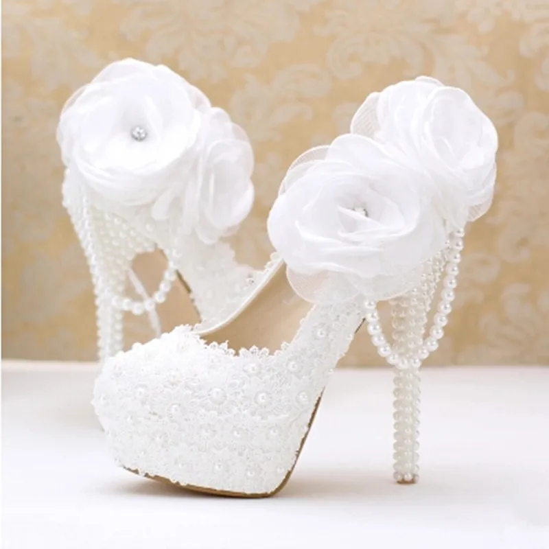 

Koovan 2022 New Fashion White Pearl Lace Flowers High Heel Womens Shoes Bridal Shoes Wedding Shoes Women Pumps Bridesmaid Shoes