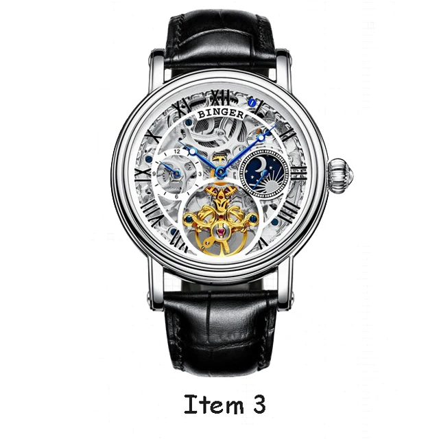 Модные мужские деловые Модные полые часы Moon Phase с кожаным ремешком, Мужские автоматические механические часы со скелетом, водонепроницаемые - Цвет: Silver white