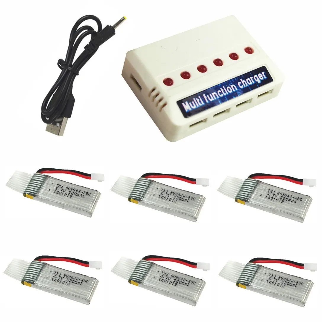 

Литий-полимерный аккумулятор 3,7 в 520 мАч 25C + зарядное устройство от 1 до 6 для Hubsan X4 (H107P H107C H107D H107L) Запасные части для радиоуправляемого квадро...