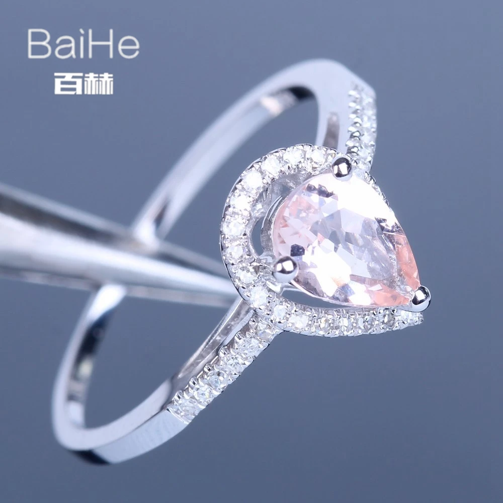 BAIHE подлинной стерлингового серебра 925 0.6ct розовая груша морганитом Для женщин