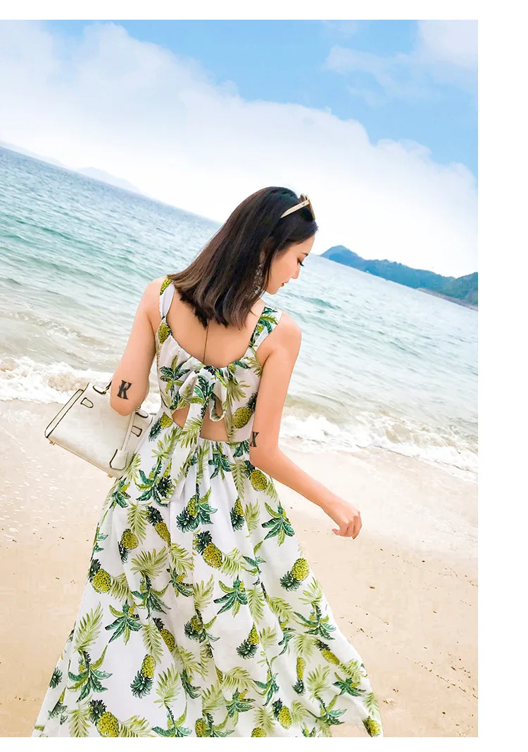 Spring and summer new style Beach seaside vacation strap dress Medium long wave chiffon | Женская одежда