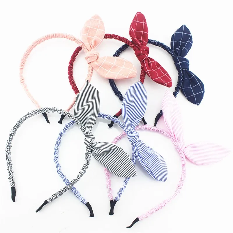

1PC Korean Cute Rabbit Ears Hairbands Cloth Bowknot Headband Plaid Striped Hair Accessories for Women Girls Fashion Hair Hoops