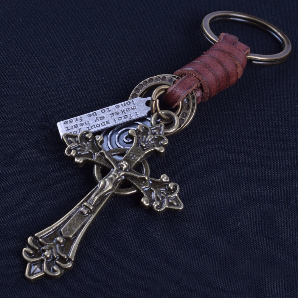 Dawapara Leather Retro Cross Men Keychain Alloy Metal Car Key Chain Women Ring Holder Jewelry | Украшения и аксессуары