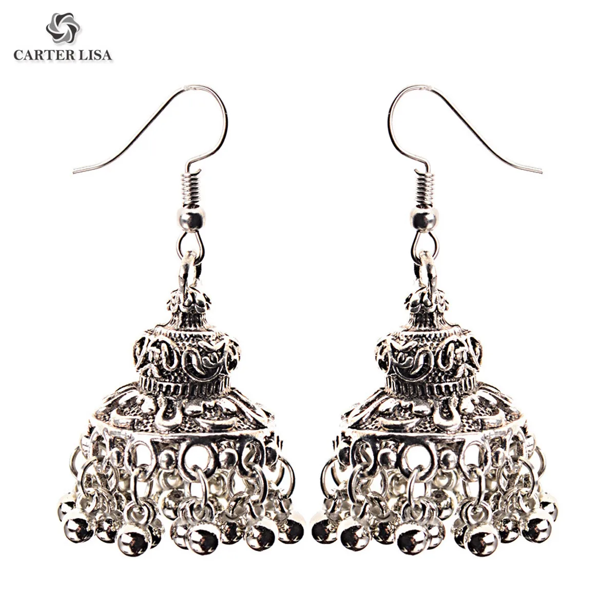 CARTER LISA этнические винтажные индийский цыганский Jhumka серьги серебряные большие