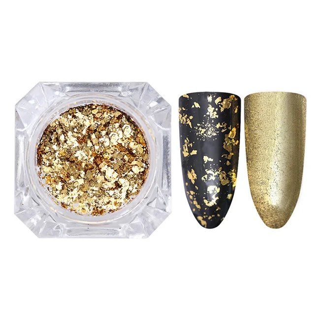 Gold Flakes Золотой Серебряный ноготь полоса проволока зеркало металлическая линия нерегулярные блесток Блеск Flakies УФ гель 3D украшения ногтей - Цвет: Gold Flakes