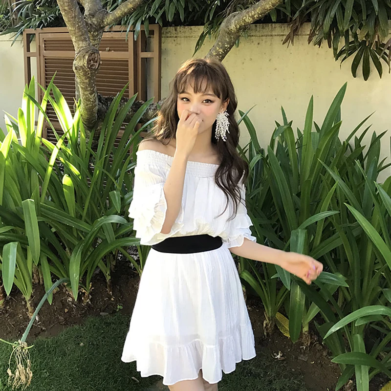 Женские платья Япония каваи Ulzzang призрак лошадь девушка плечо лист рукав тонкая