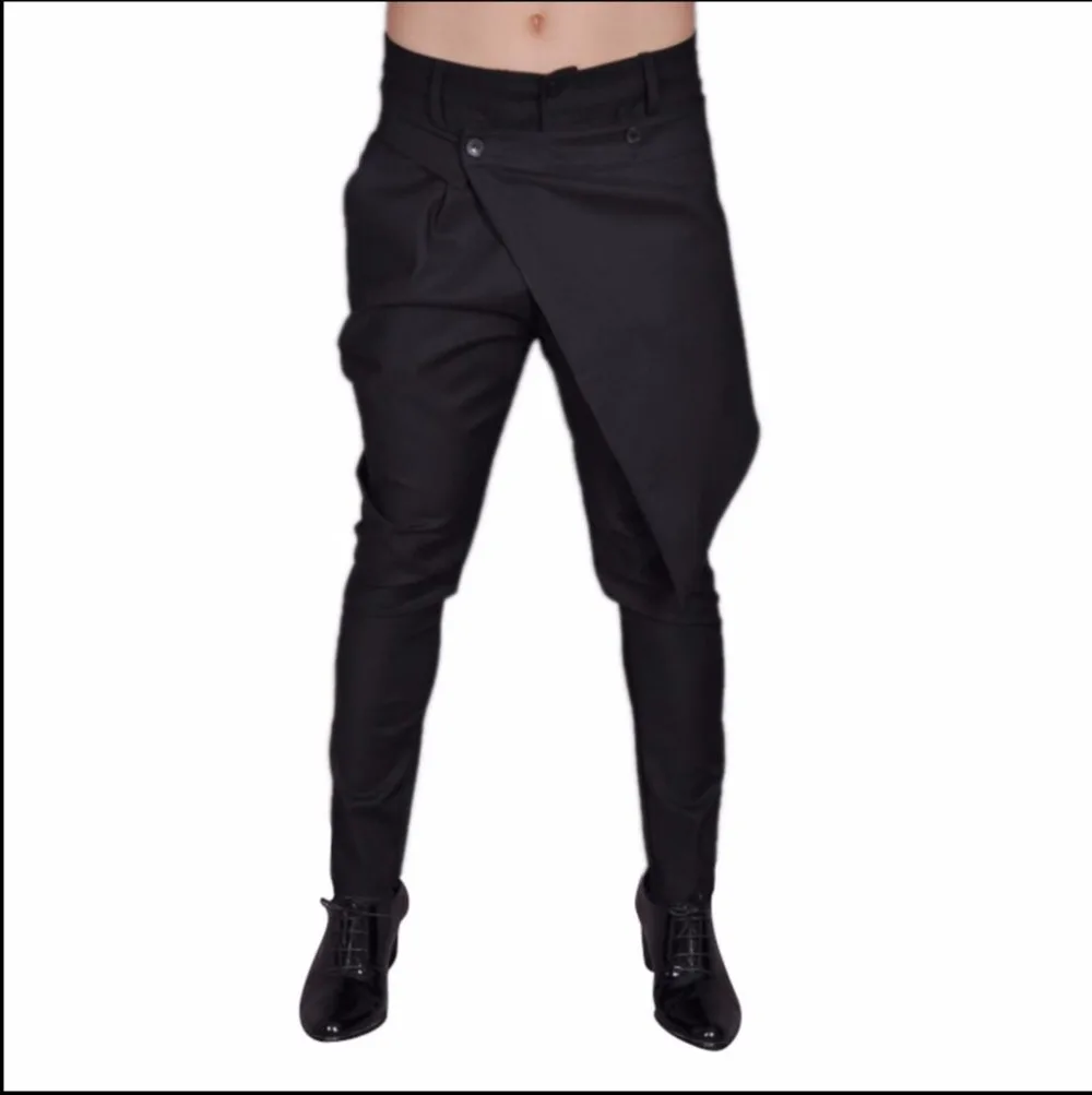 Men Overalls Pants Casual Personality Disassembly Culottes Slim Taper Pants Hairstylist Trousers Costumes Skirt 27-44