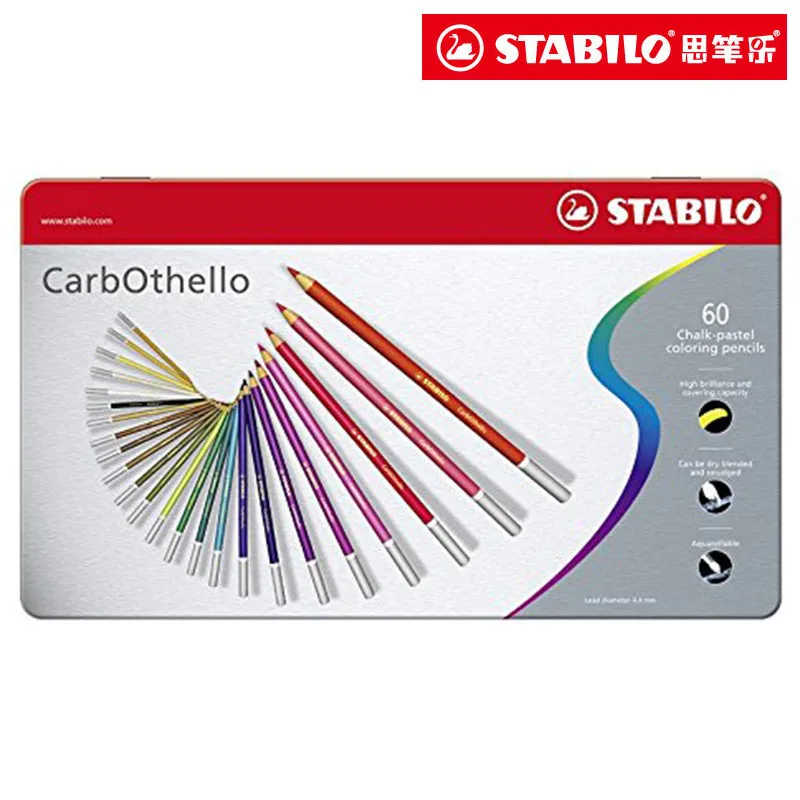 

Stabilo Carbothello Colored Pencils 4.4mm Tip Chalk Pastel Pencil 12/24/36/48/60 Colors Watercolor Paint for Drawing, Coloring