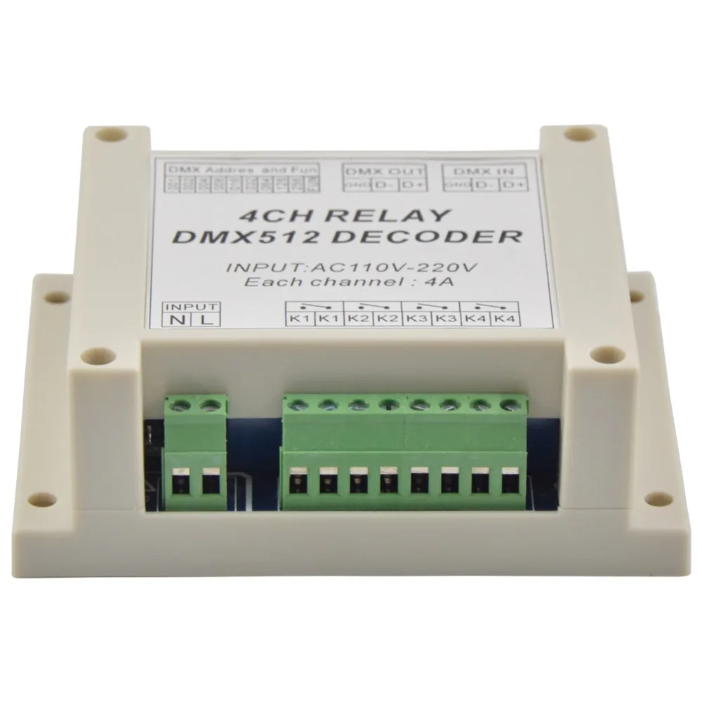 4CH dmx512 релейный контроллер выход AC110-220V вход пластиковый корпус с направляющей |