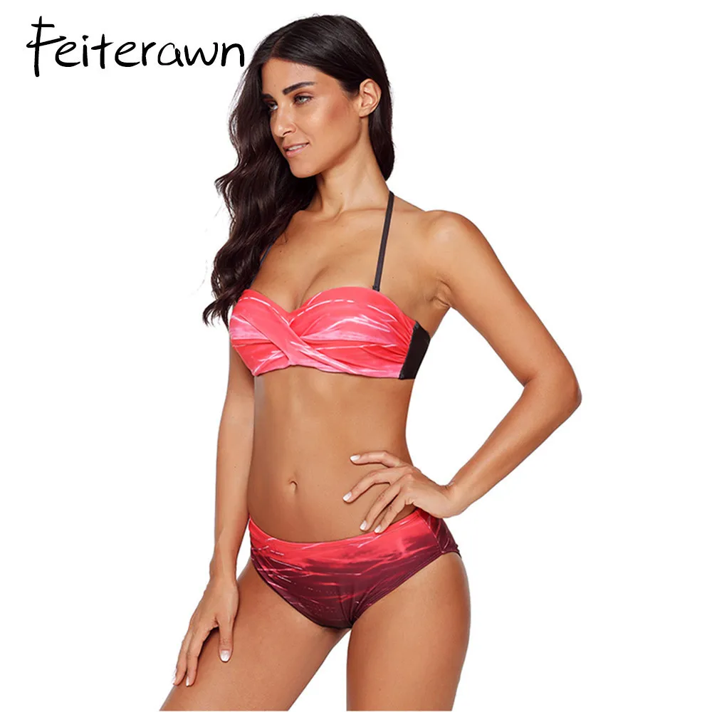 Feiterawn Push Up комплект бикини Для женщин купальники короткий топ купальные костюмы