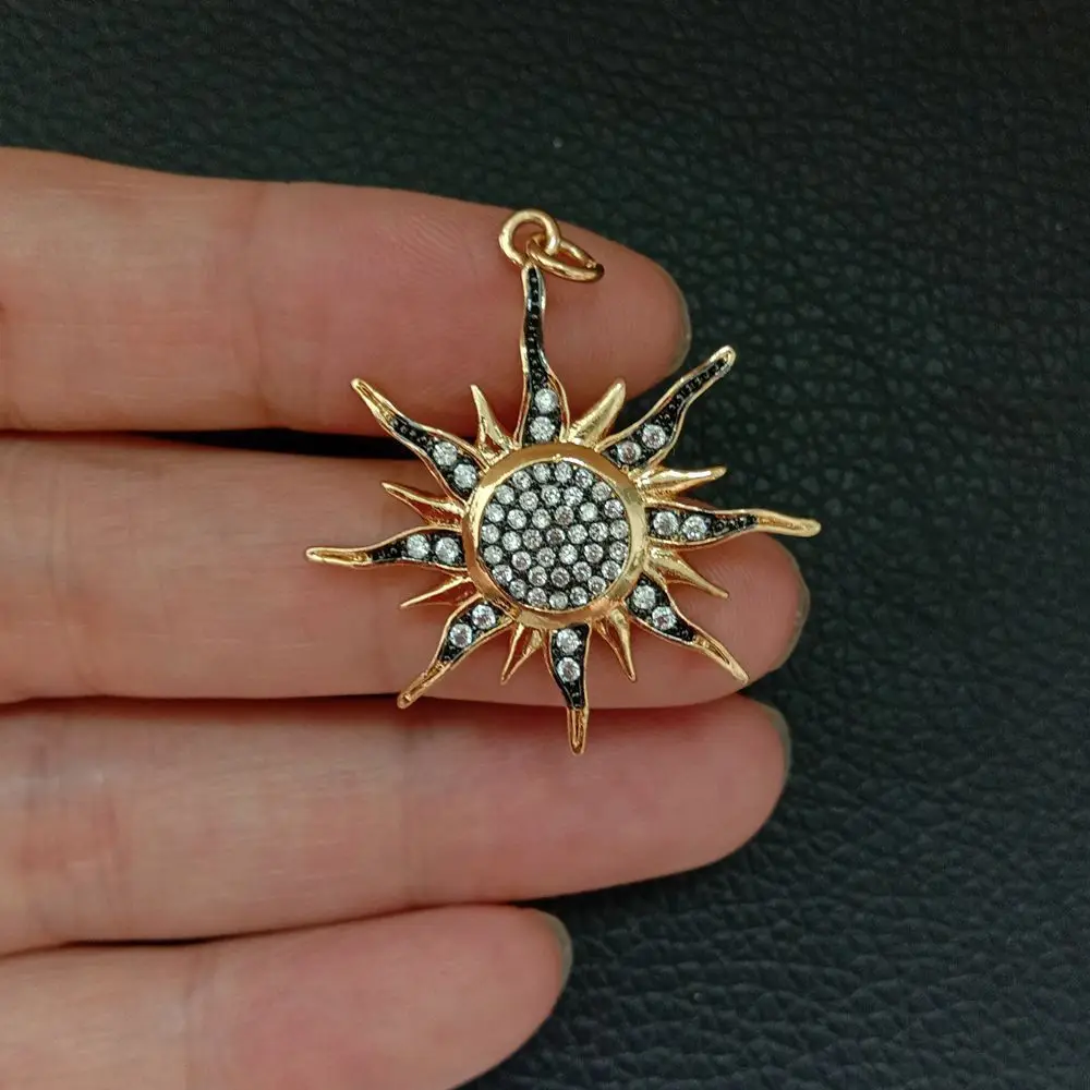 CP095 1 шт. CZ Micro Pave Starburst кулон четыре цвета кулон 30*31 мм