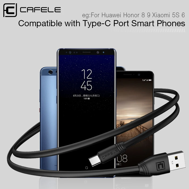 Cafele плоский usb type-C кабель для быстрой зарядки usb type-C кабель для Xiaomi huawei samsung usb type-C кабель DC 5 В 2A