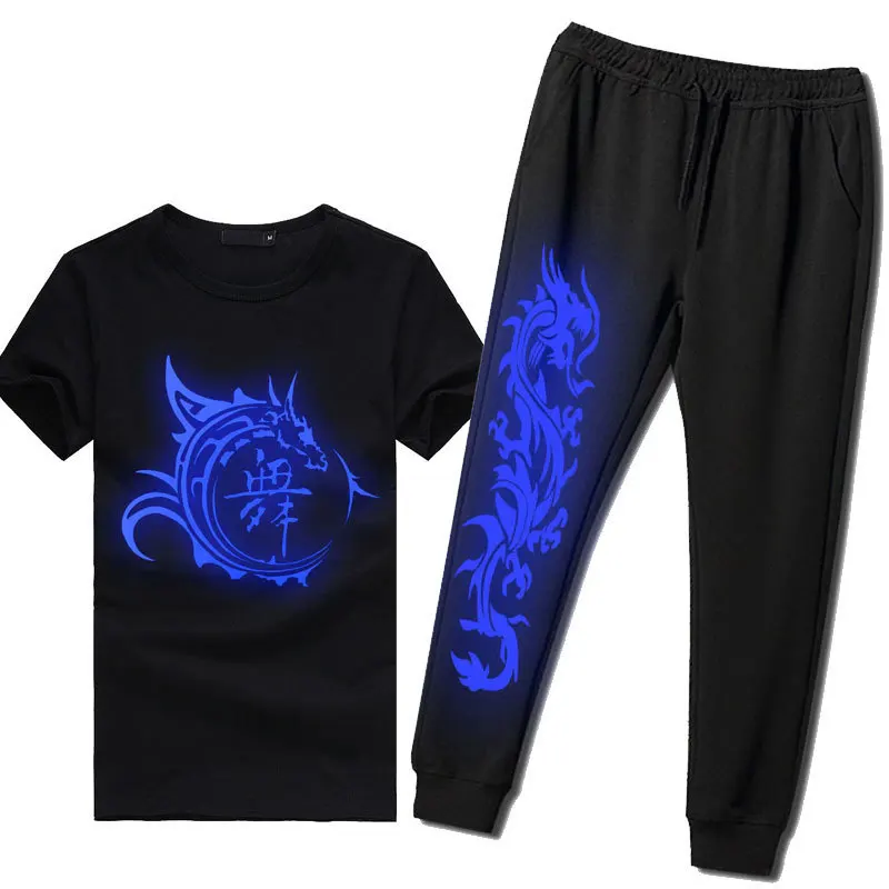 Unisex Pattern Summer Clothes Noctilucent T The Ghost Step Costume Jersey Easy Back Blue Light Male Short Tide | Женская одежда