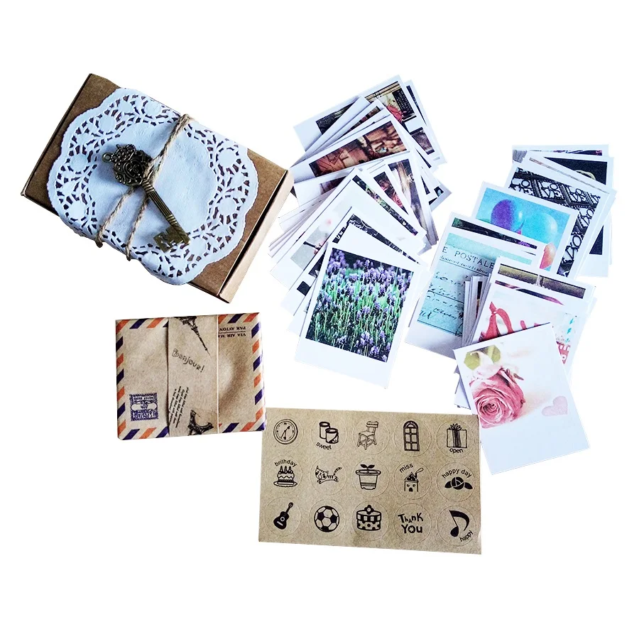 

60 Vintage Cards 60 Envelope With 60 Stickers Cute Postcard Set LOMO Mini Greeting Card Kraft Envelope Fashion Gift Wholesale