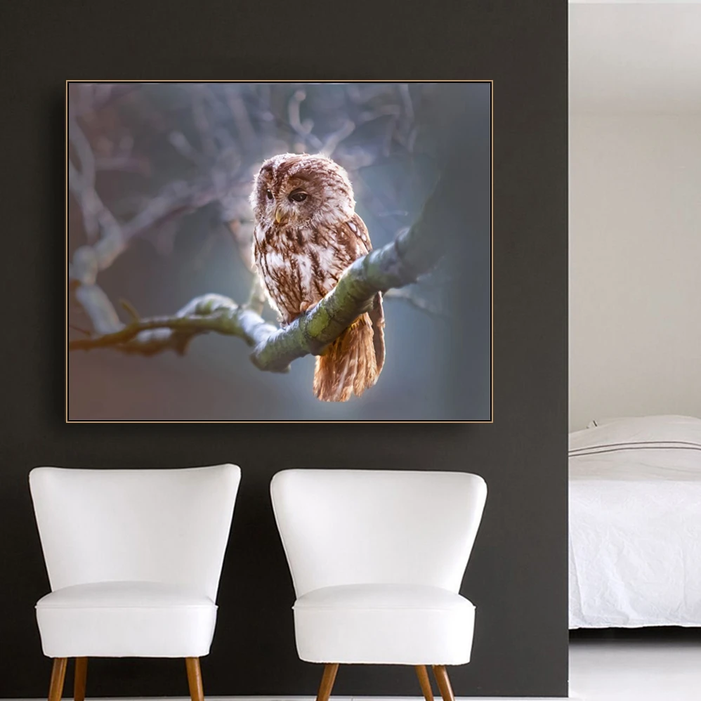 Совы на ветках Современная декоративная HD холст живопись каллиграфия