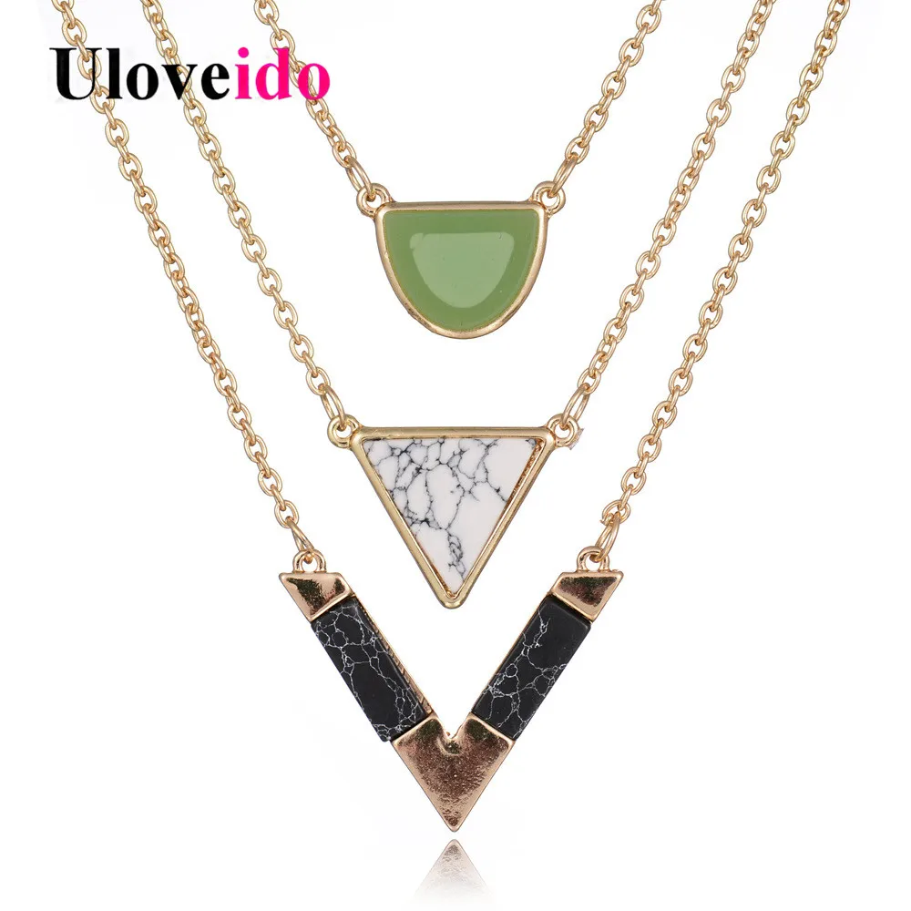 Uloveido V образные ожерелья и подвески тройное многослойное ожерелье женская