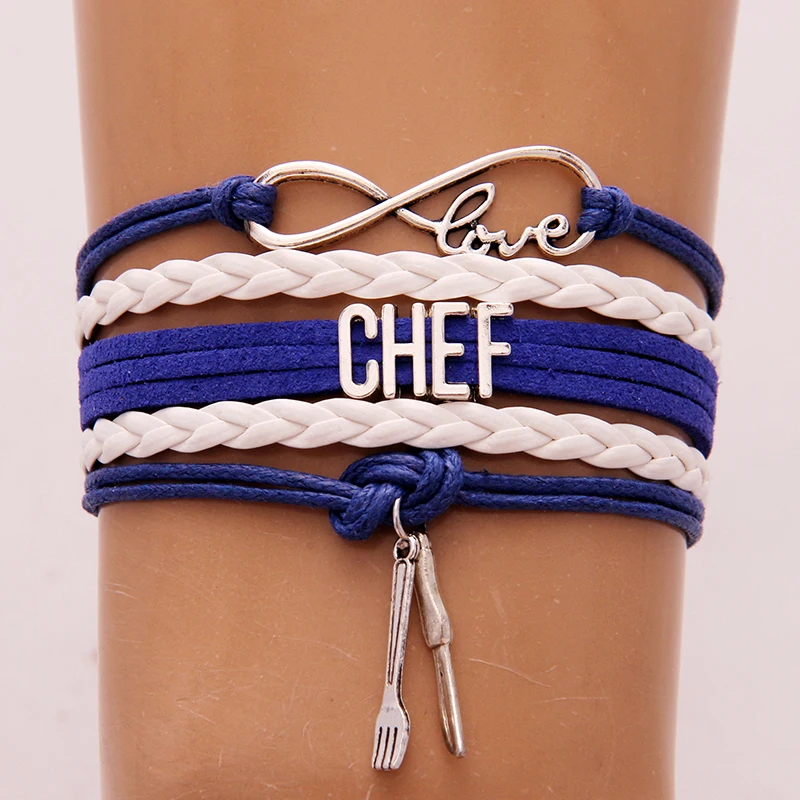 (10 шт./лот) браслет Infinity Love Chef браслеты нож и вилка шарм плетеный кожаный ювелирные