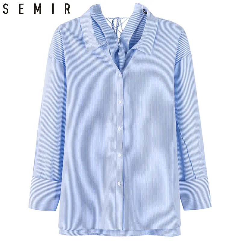 SEMIR Shirtss рубашки с длинными рукавами Блузка для женщин 2018 Новая мода полоса 100%