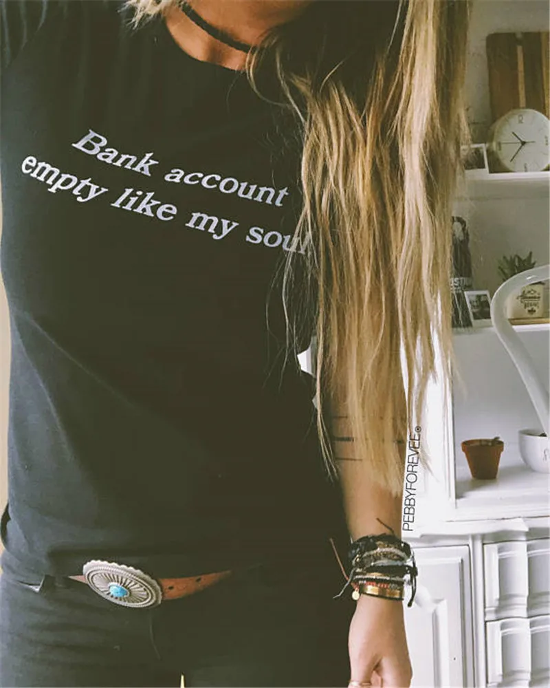 Банковский счет пустая Like My Soul Футболка в стиле tumblr Летняя женская футболка с