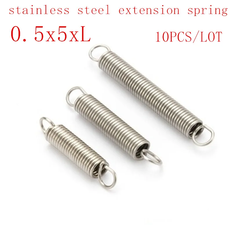 

10pcs/lot 0.5mm extension spring 0.5 x 5 x 15/20/25/30/35/40/45/50 Stainless steel extension tension spring with hooks