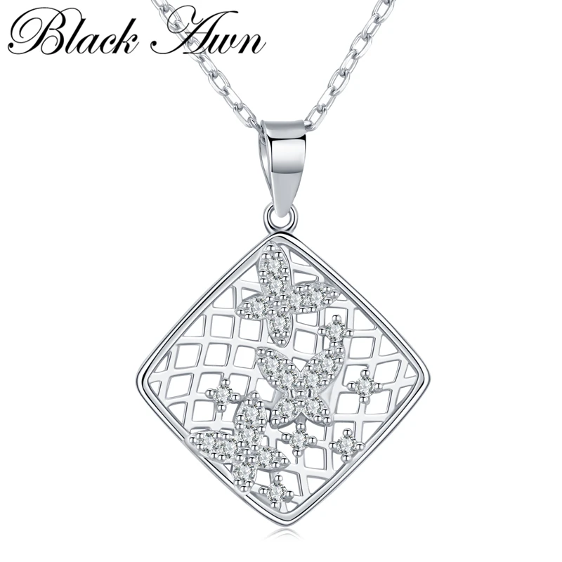

[BLACK AWN] 925 Sterling Silver Jewelry Square Elegant Necklaces Pendants Natural Butterfly Female Bijoux K019