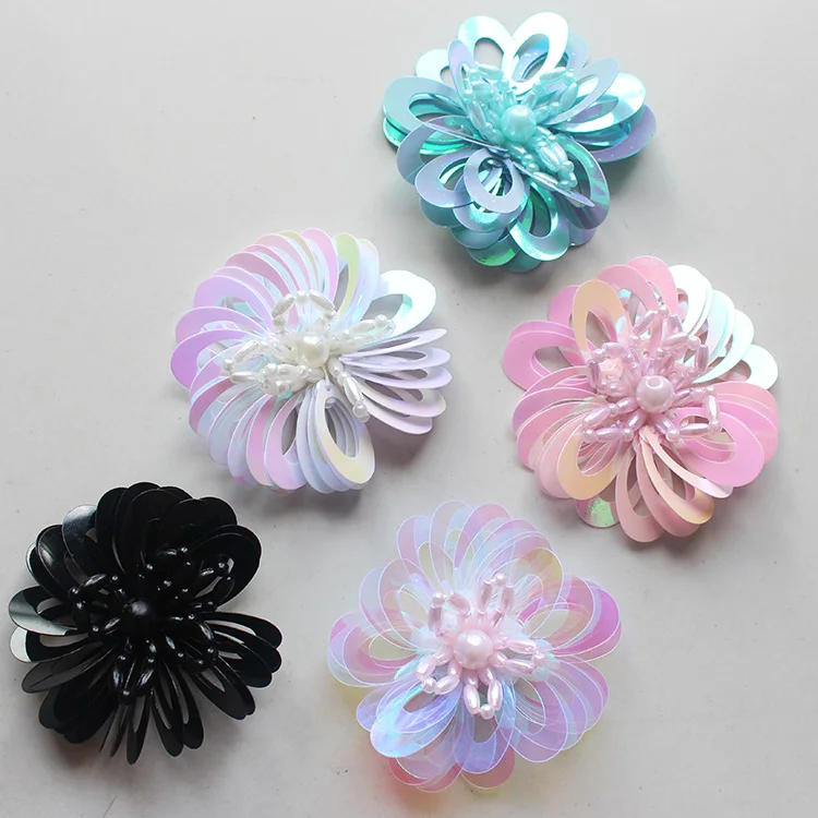 

20pieces/lot 3D flower sequins beads Applique patches Blue/black/pink/whit/Transparent Diy Neck collar sewing accessories