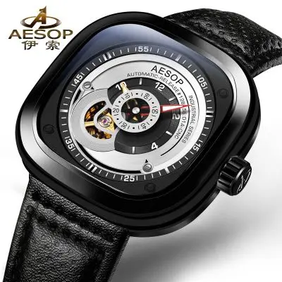 9023 black AESOP креативная Мода Мужские часы автоматические механические квадратный Кожаный ремешок наручные часы из нержавеющей стали мужские часы 9023 г - Цвет: 9023 black