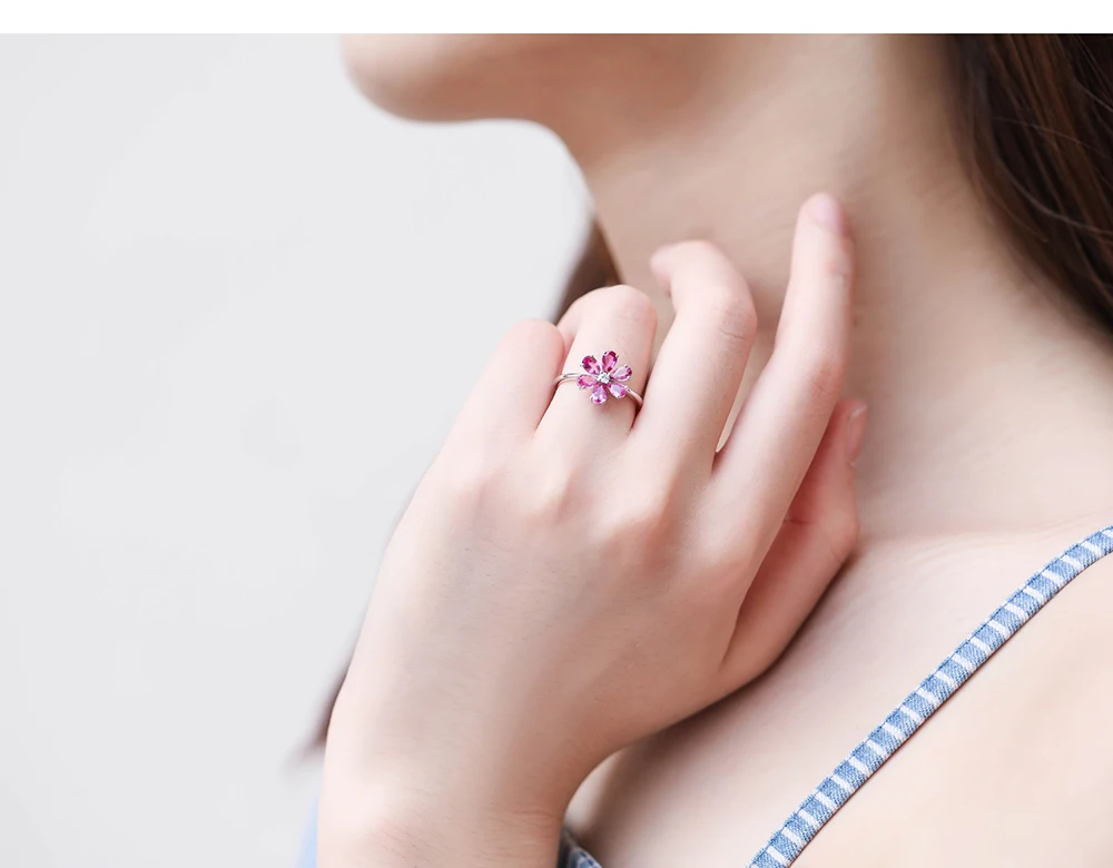 AULEEZE Pear Cut Природный розовый сапфир бриллиантовое кольцо Настоящее 18 к белое золото цветок с драгоценными камнями Женское кольцо