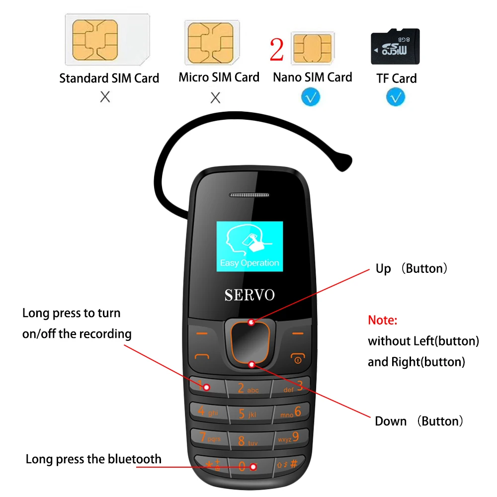 Оригинальный SERVO S09 телефон мини мобильные телефоны Bluetooth Dialer две sim карты