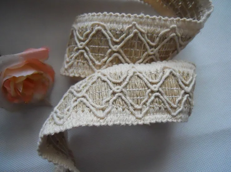 Деревенский оплетка из натурального джута и отделка хлопчатобумажной ткани 40 мм