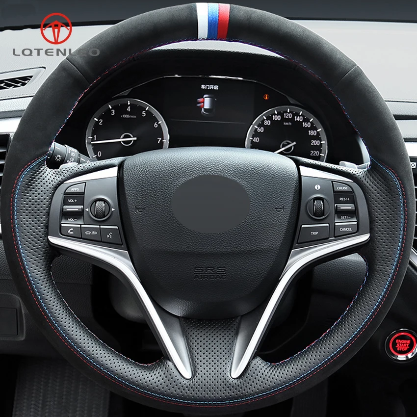 

LQTENLEO Black Genuine Leather Suede DIY Hand-stitched Car Steering Wheel Cover for Honda Spirior 2014-2018 Honda UR-V Acura CDX