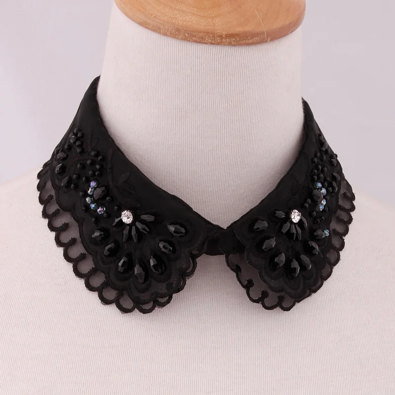 Новинка 2017 модный искусственный воротник вышитый бриллиантами белый галстук