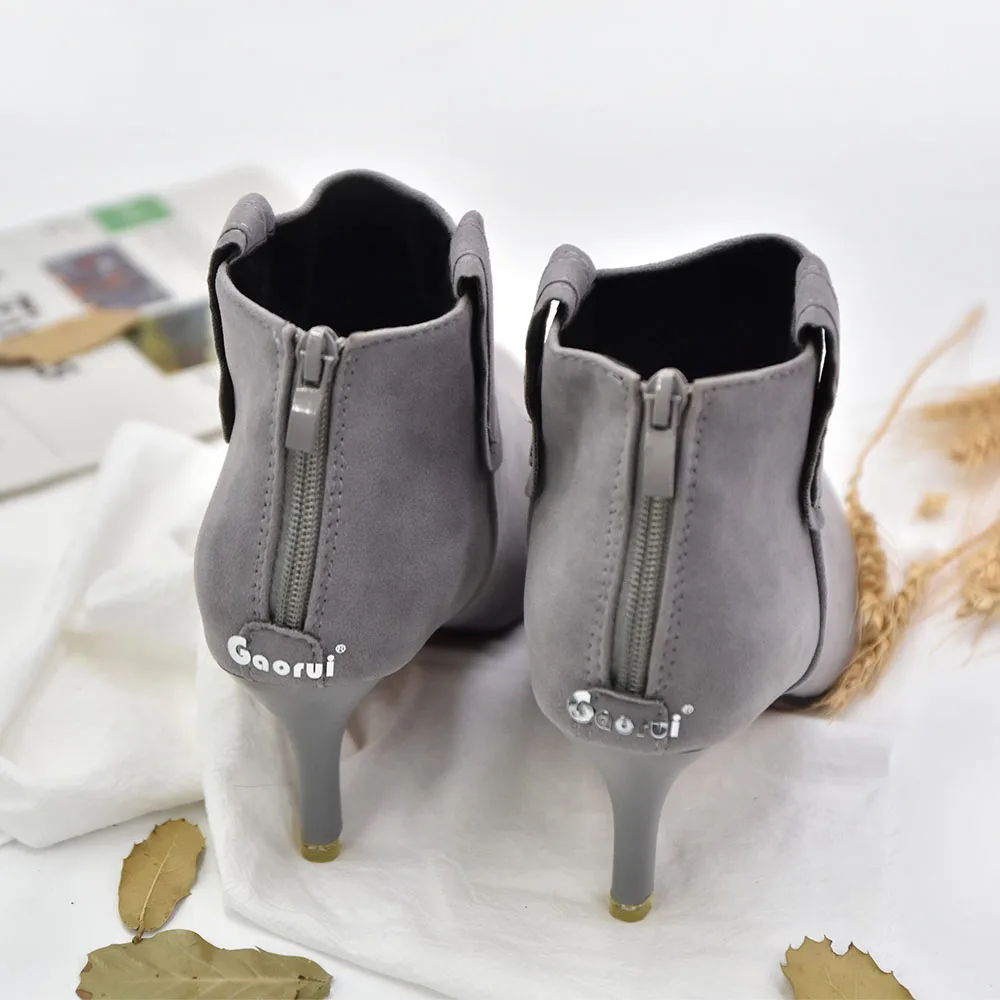 Женская обувь с острым носком ботильоны на высоком каблуке из искусственной