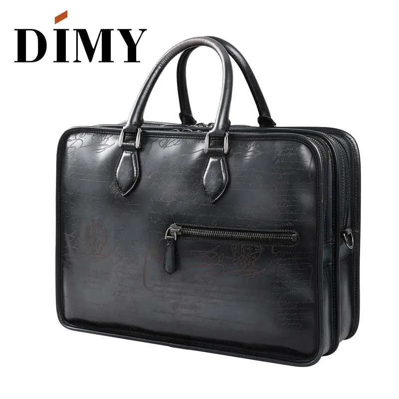 Gray DIMY рука патина Кожа Мужские портфели голландский телячьей сумки бизнес сумки двойная молния сумка для мужчин джентльмен - Цвет: Gray