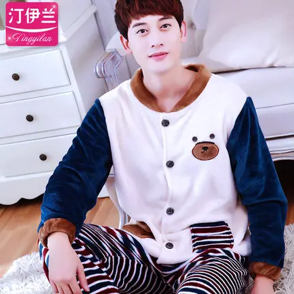 

Autumn and winter style thick coral fleece sleepwear men long-sleeve 16 colors plus size XXXL casual flannel lounge pajamas set