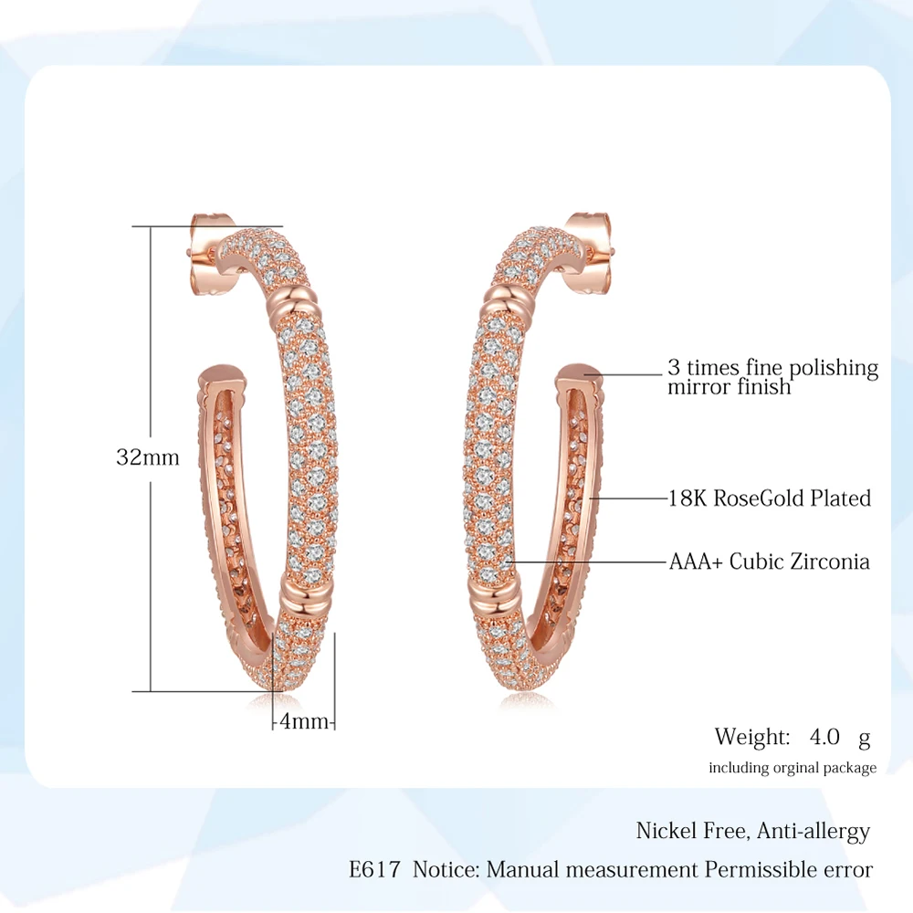 Big Hoop Earrings For Women Rose Gold Color High Quality Austrian Cubic Zirconia Inlaid Luxury Fashion jewelry HotSale E617 | Украшения и